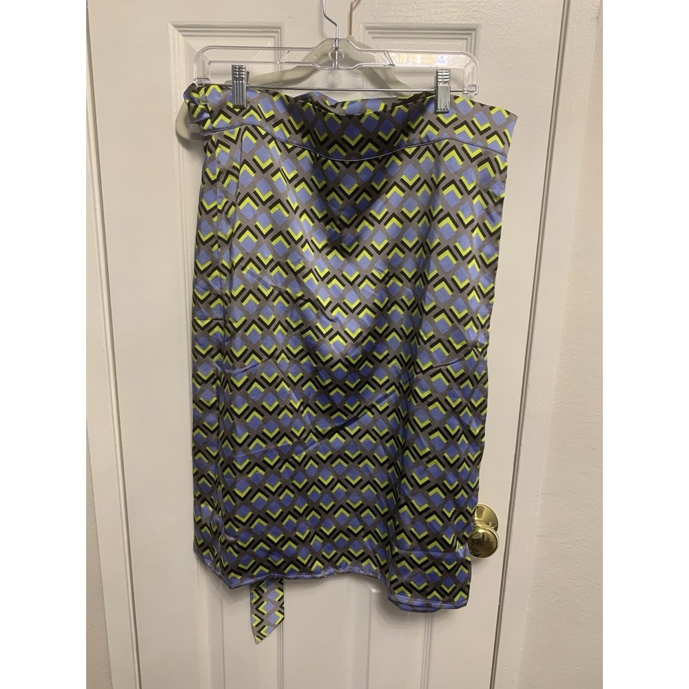 NWT WILDFANG The Empower Satin Geometric Women's Wrap Skirt Blue Yellow Large